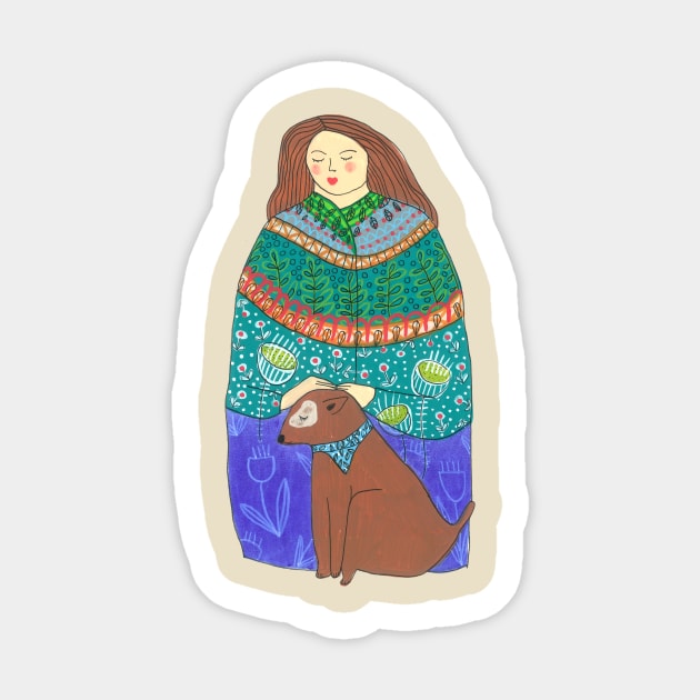 Lady and the dog Sticker by DoodlesAndStuff